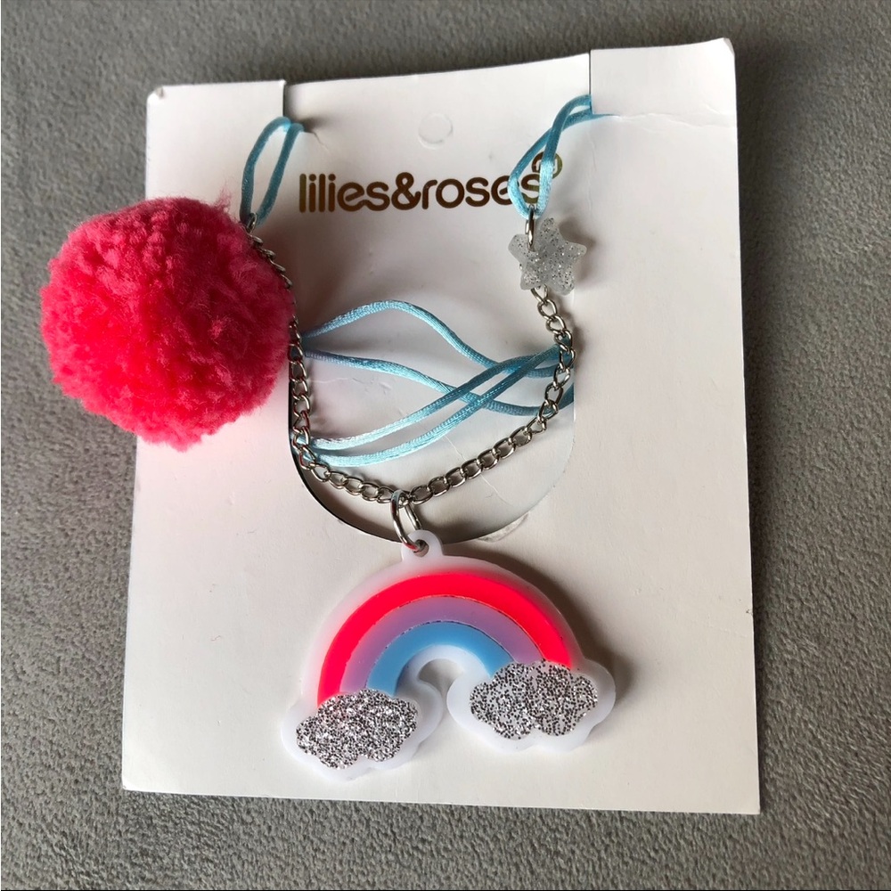 Lilies & Roses ~ Necklace ~ Rainbow Pom Pom Star ~ Children’s One Size ~ New!